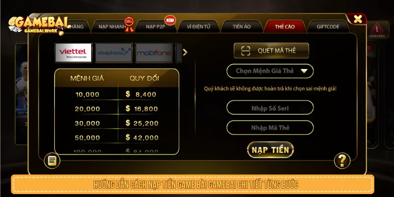 Quy trình nạp tiền game bài từng bước